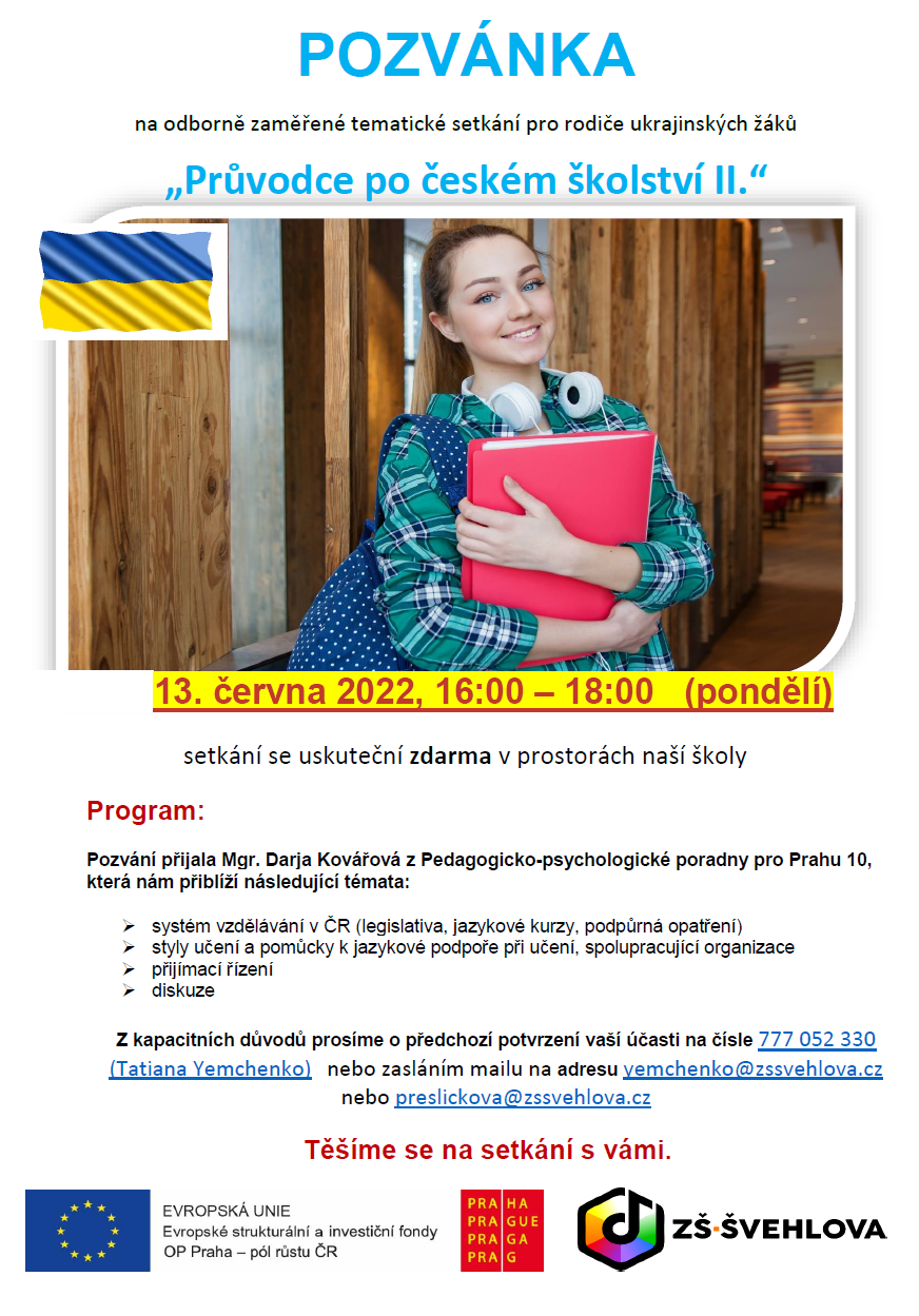 Pozvánka na odborně zaměřené tematické setkání pro rodiče ukrajinských žáků II., níže odkaz ve formátu PDF
